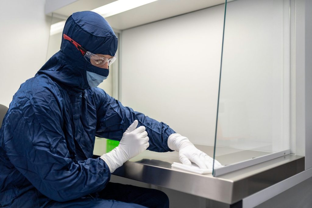 Technician conducting biohazard testing